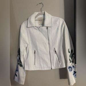 White Floral Embroidered Women's Jacket